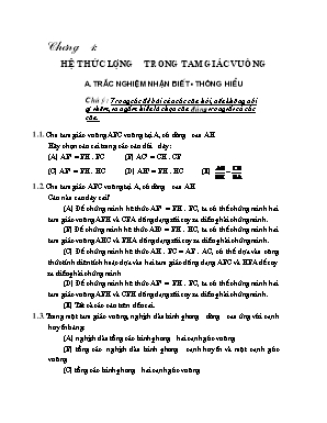Đề cương ôn thi môn Toán Lớp 9 - Chương 1 Hệ thức lượng trong tam giác vuông (Có đáp án)